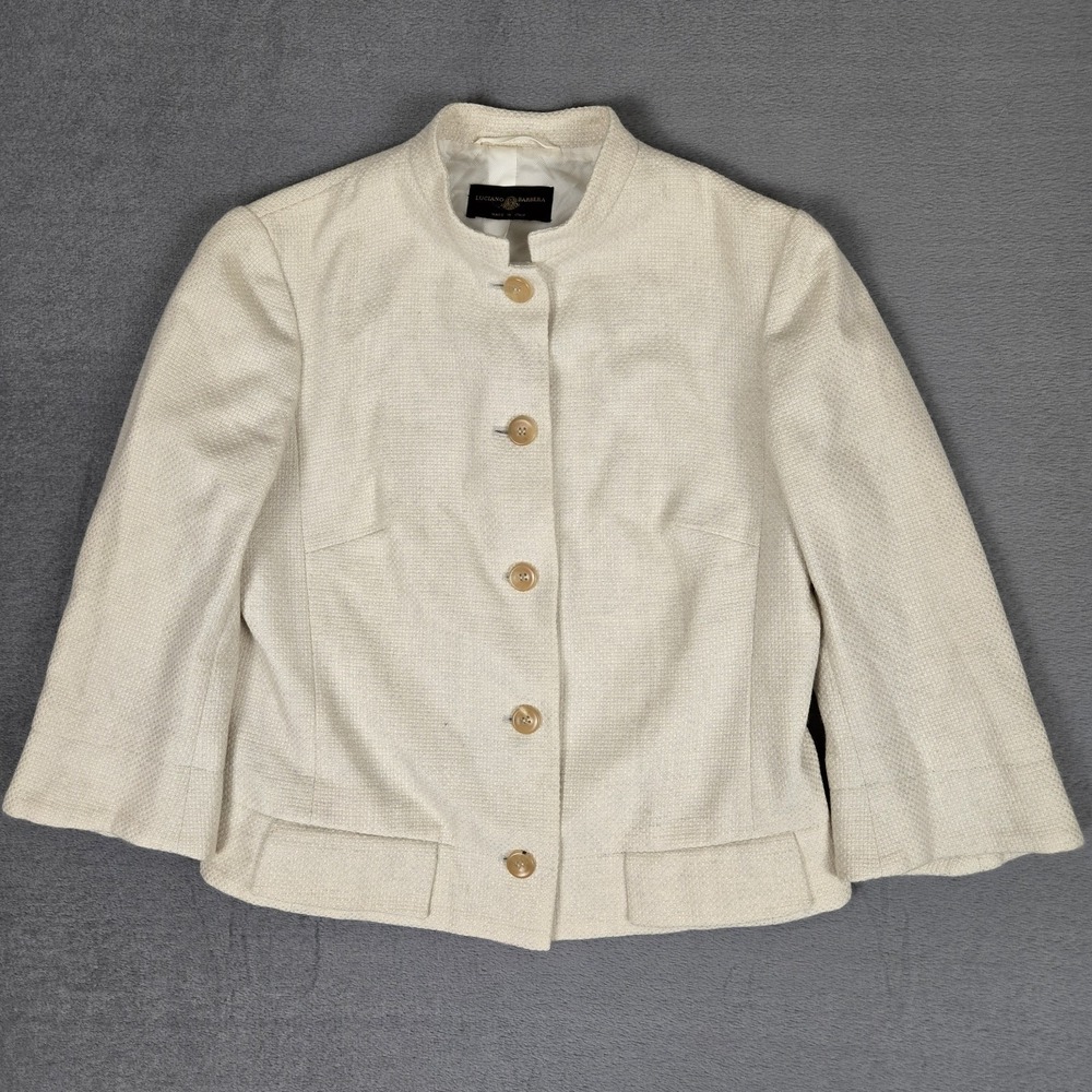 Luciano Barbera Crop Blazer Womens 40 Beige 100% Cashmere Button Italy Made